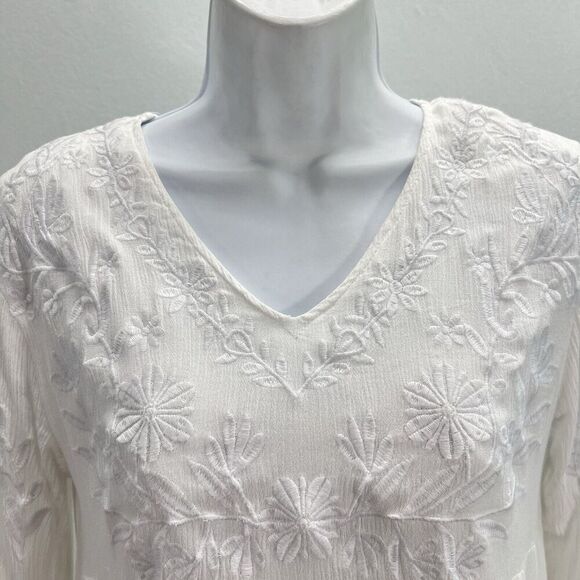 J. Marie Babydoll Dress XS White Fully Embroidered Tiered Lined NEW - Picture 3 of 13